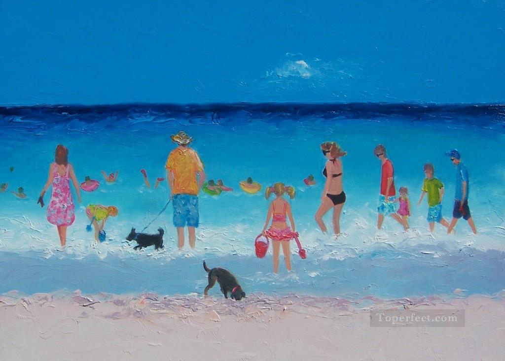 休日のビーチでの楽しみ子供の印象派油絵